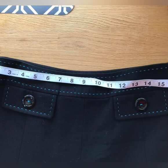 Per Se Unique Black wool lined skirt with turquoise stitching box pleats Size 8 - Picture 6 of 10